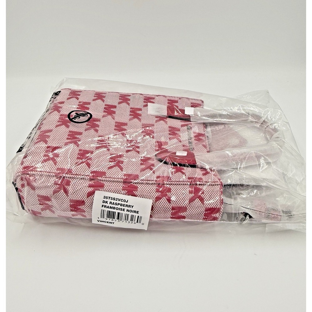 Michael Kors Vincent Extra Small Logo Jacquard Tote Bag Card Case Raspberry NWT - Picture 6 of 14